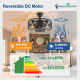 DLLT Caged Ceiling Fan with Light: 20" Farmhouse Fandelier with Light and Remote - Black Rustic Chandelier with Fan for Bedroon Kitchen Living Dining Room DINGLILIGHTING