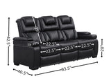 THSUPER Power Breathable Leather Reclining Sofa with LED Light, Home Theater Seating Recliner Couch with Adjustable Headrest/Reading Light/USB Port/Storage Arm/Drop Down Table for Living Room, Black THSUPER