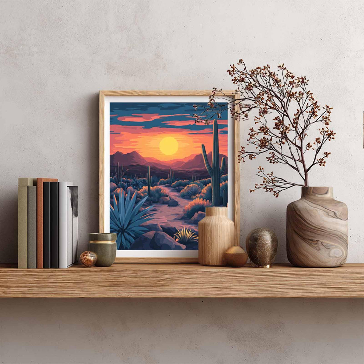 Arizona Desert Paint by Number, Desert Landscape Paint by Numbers for Adults, Cactus Sunset Wall Art, Mountains Acrylic Oil Painting on Canvas, Gift & Home Wall Decor(16x20inch, No Frame) Cawpom