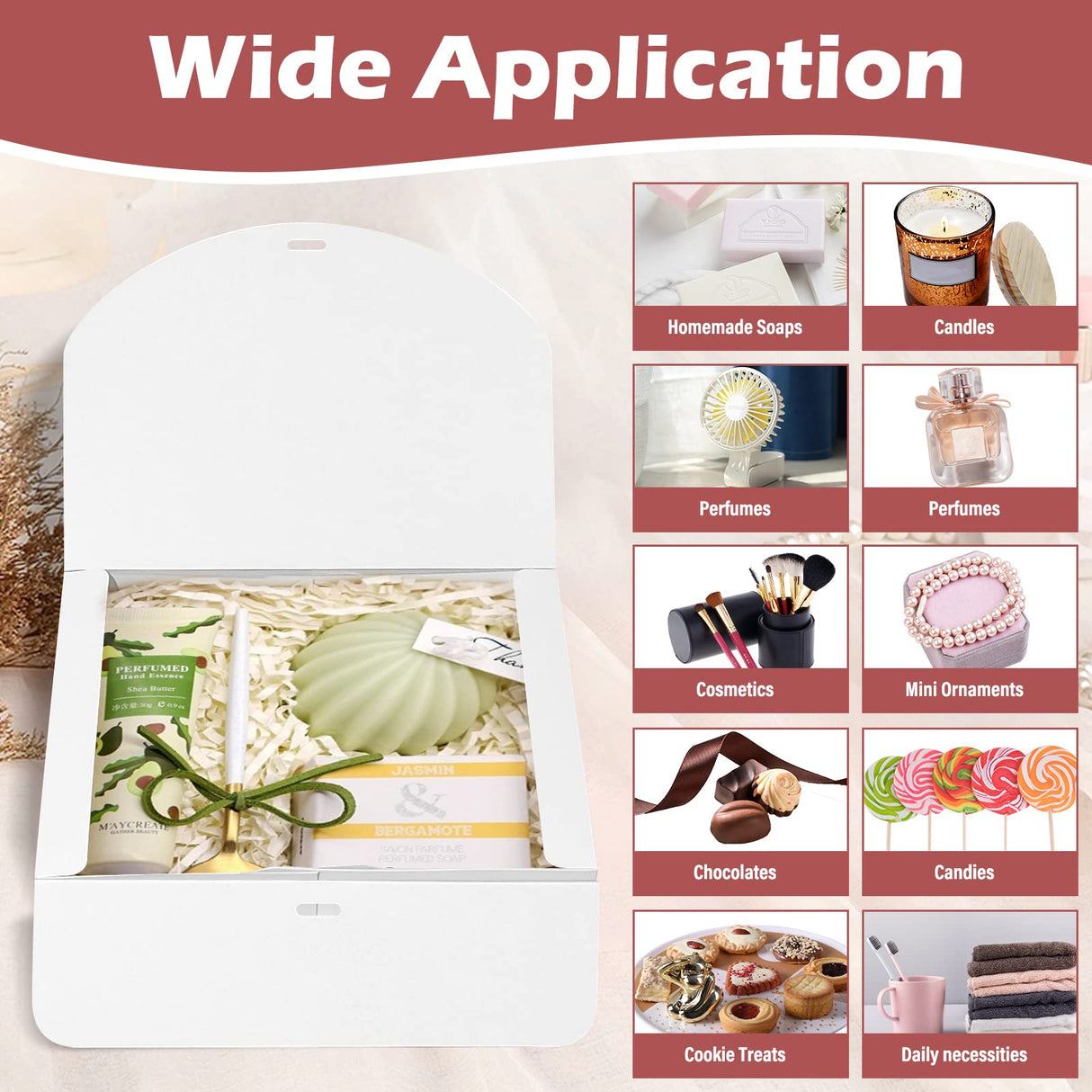 BoShahai 10 PCS Gift Boxes with Lids, 10.6x7.8x3.1 Inch Kraft Paper Gift Box, White with Ribbon, Bridesmaid Proposal Box for Wedding, Packaging, Present, Birthday, Cupcake BoShahai