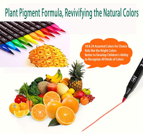 Kekelele Dual Tip Markers for Kids, Washable Markers Set, Art Marker with Stand Portable Box, Gift For Kids (24 Colours) Kekelele