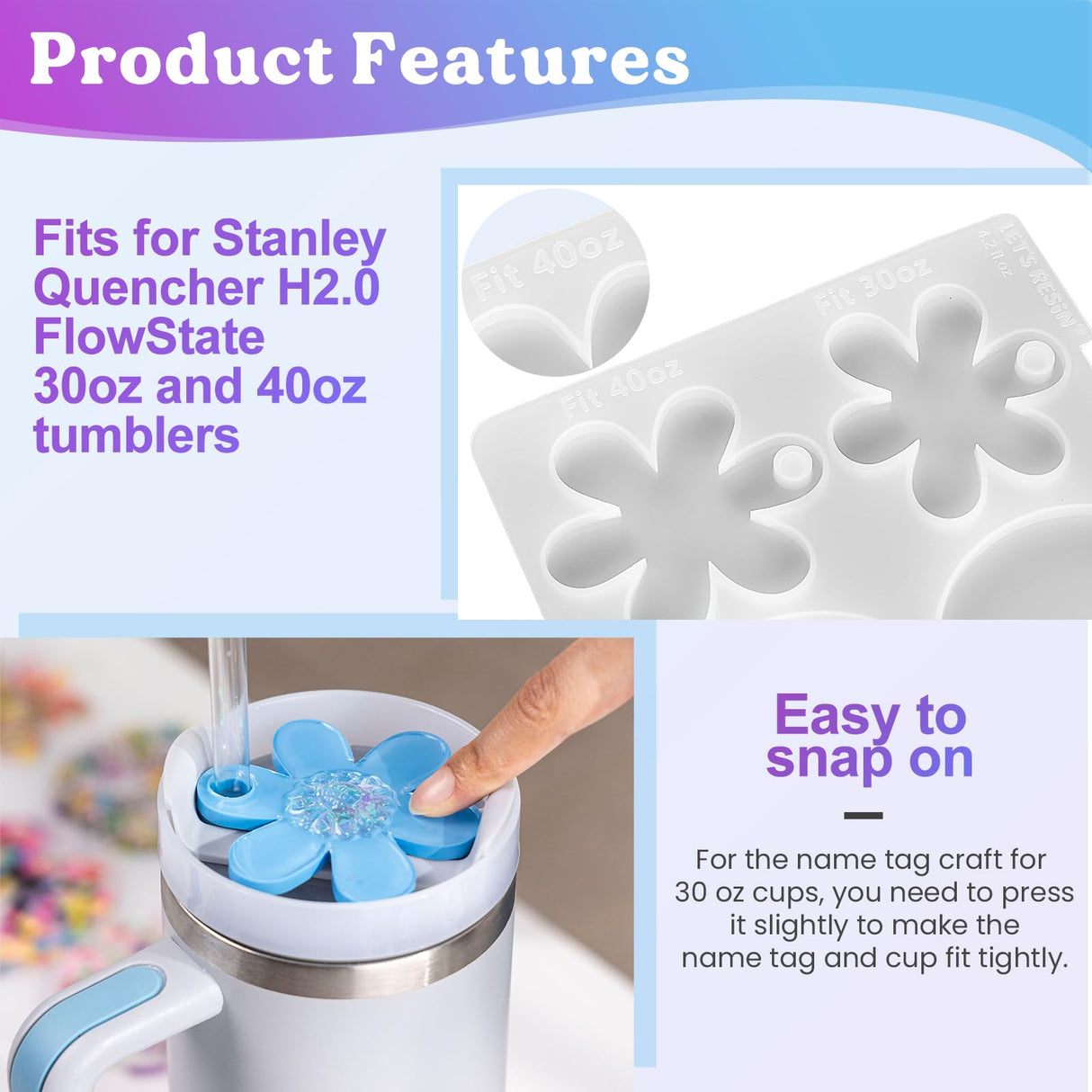 LET'S RESIN Name Plates Resin Molds, 16 Cavities 2Pcs Silicone Name Tag Resin Molds for Tumbler Cup Lid, Epoxy Resin Molds for Stanley Cups, Keychain, Resin Art LET'S RESIN