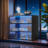 Shoe Storage Box - 3-Tier Wooden Shoe Storage Box with Flip Glass Door - Shoe Organizer Storage Box with RGB Led Light for Up to 9-12 Pairs of Shoes. (3 Tier) LGLRTD
