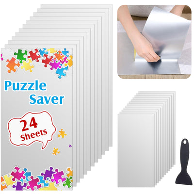 Fullhawl 24 Sheets Puzzle with 1 Pcs Plastic Scraper Puzzle Accessories Preserve 4 x 1000 Jigsaw Puzzles