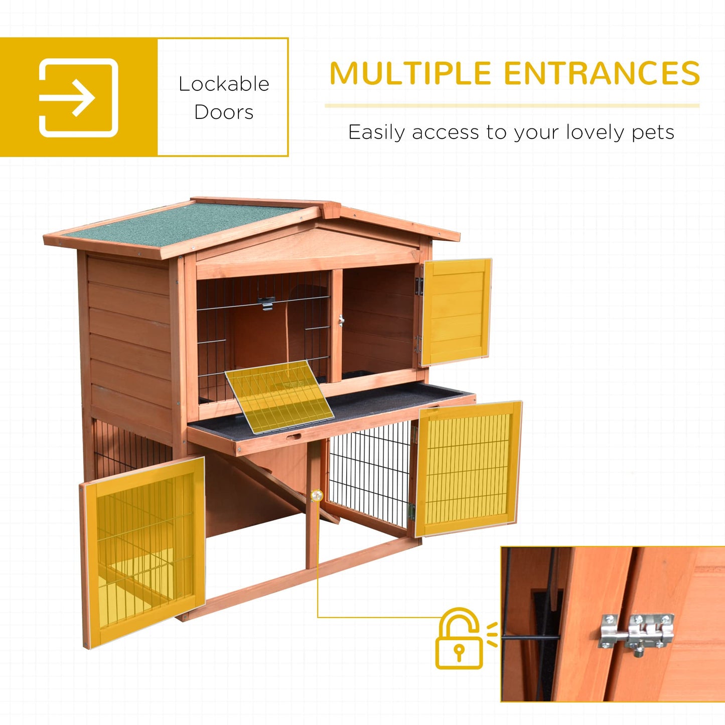 Pawhut 40" Wooden Rabbit Hutch Small Animal House Pet Cage - WoodArtSupply