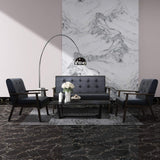 JIASTING Mid Century 1 Loveseat Sofa and 2 Accent Chairs Set Modern Wood Arm Couch and Chair Living Room Furniture Sets (8428 Black Set) JIASTING