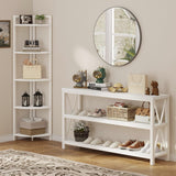 FATORRI Tall Corner Shelf, 5 Tier Modern Corner Bookshelf Stand, Wood and Metal Corner Plant Bookcase for Living Room, Home Office (White Oak) FATORRI