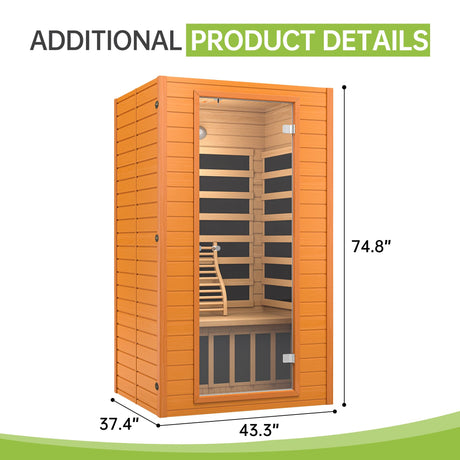 Real Relax Near Zero EMF Canadian Hemlock Wood 9 Chromo Therapy Lights, Oxygen Lonizer, Bluetooth Speakers for Home Spa Days Sauna Room, 1-2 Persons Real Relax