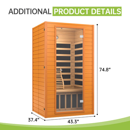 Real Relax 1-2 Persons Near Zero EMF Canadian Hemlock Wood Sauna with 1600W, 9 Chromo Therapy Lights, Oxygen Lonizer, Bluetooth, LCD Control Pannel for Home Spa Days