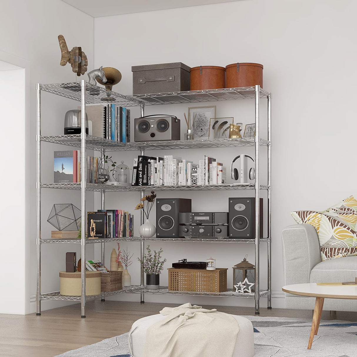 VINGLI 70" W Storage Shelves 1600LBS Heavy Duty Metal Shelving, Upgraded 5 Tier Garage Shelving Unit, Adjustable Wire Shelf for Storage Rack Commercial Pantry Shelf Organizer, 69.8"W × 15.8"D × 71"H VINGLI