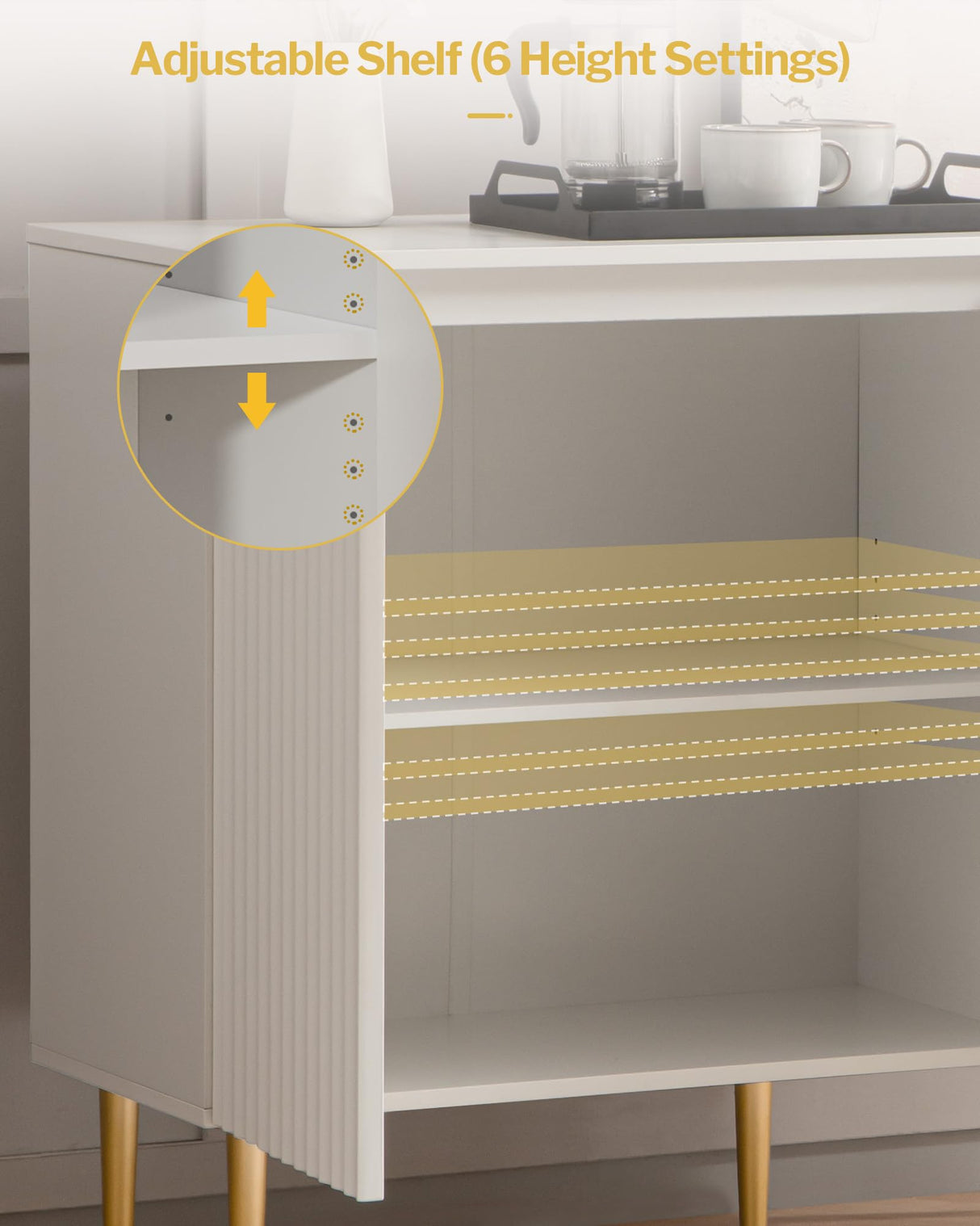 SICOTAS Fluted White Storage Cabinet Set of 2, Wood Sideboard Buffet Cabinet with Spray-painted Finish, Console Table with Wooden Credenza Accent Cabinet for Living Room, Dining Room, Entryway SICOTAS