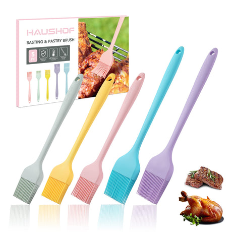 HAUSHOF Silicone Basting Pastry Brush, Heat Resistant Pastry Brush Set, One-Piece Design, Perfect for Baking, Grilling, Spreading Oil, Butter, BBQ Sauce, or Marinade, Dishwasher Safe HAUSHOF