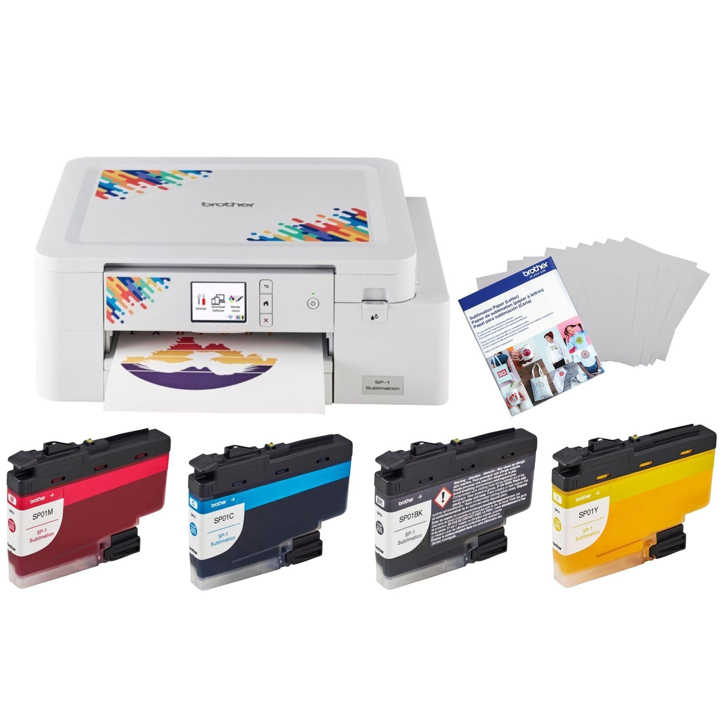 Brother Sublimation Printer - High-Speed Printing with Wireless Connectivity Bundle with Ink Cartridges (Black, Cyan, Magenta, and Yellow), and 100 Paper Sheets (6 Items)