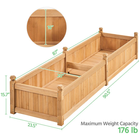 Yaheetech 90.5″ L×23.5″ W×16″ H Wooden Raised Garden Bed, Horticulture Wood Rectangular Garden Planter Outdoor, Raised Planter Box for Yard/Greenhouse/Vegetable/Flower/Herbs, Light Brown Yaheetech