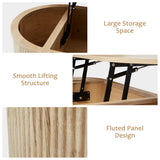 QHITTY Fluted Coffee Table with Lifting Top, Oval Wood Lift Top Coffee Table with Hidden Compartment, Mid Century Pull up Center Tables for Living Room, Office - Natural QHITTY