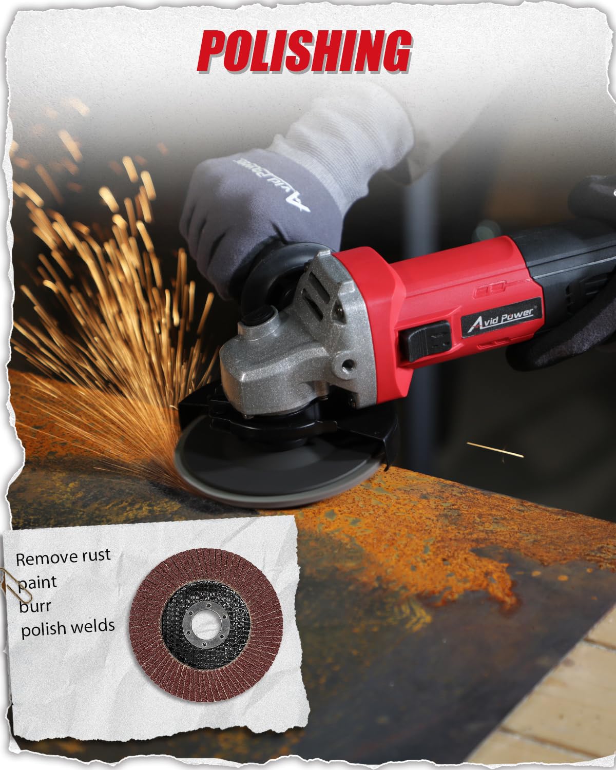 AVID POWER Angle Grinder, 7.5-Amp 4-1/2 inch Electric Grinder Power Tools with Grinding and Cutting Wheels, Flap Disc and Auxiliary Handle for Cutting, Grinding, Polishing and Rust Removal - Red AVID POWER