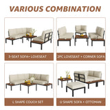 NATURAL EXPRESSIONS Patio Furniture Sets, Metal Outdoor Sectional L Shape Corner Sofa Outdoor Couch with Detachable Backrest,3 Fauxwood Tables,Black Frame,Beige Olefin Cushions for Yard,Garden NATURAL EXPRESSIONS