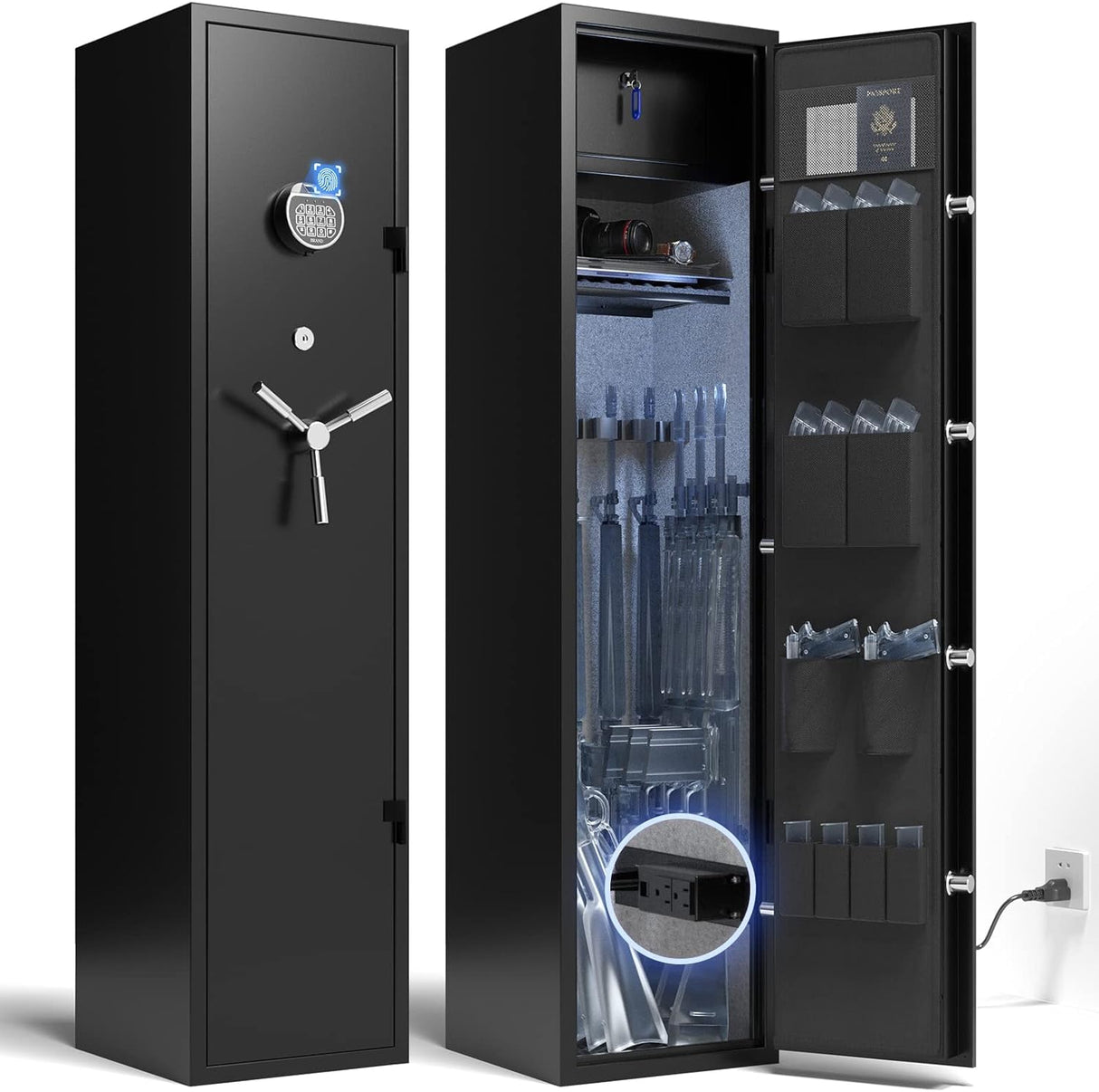 XDeer RS100 5-Gun Biometric Safe for Home Rifles and Pistols, No need to disassemble the gun accessories,Super space, with Power Outlet Kit and Removable Gun Rack, Heavy-Duty Rifle Safe (RS100) XDeer