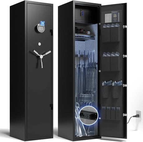 XDeer RS100 5-Gun Biometric Safe for Home Rifles and Pistols, No need to disassemble the gun accessories,Super space, with Power Outlet Kit and Removable Gun Rack, Heavy-Duty Rifle Safe (RS100) XDeer