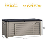 DWVO Large Deck Box 120 Gallon Waterproof Outdoor Storage Box, Extra Large Outdoor Storage Bin, Resin Louvered Patio Storage for Outdoor Pillows, Garden Tools & Pool Supplies, Lockable, Black&Brown DWVO