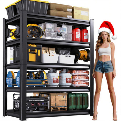 72''H Garage Shelving Heavy Duty 5-Tier Adjustable Storage Shelves Unit,3000 LBS Metal Utility Rack Shelf for Industries, Warehouses, Basement,Black (72''H x 36''W x 16''D) LBVSKK