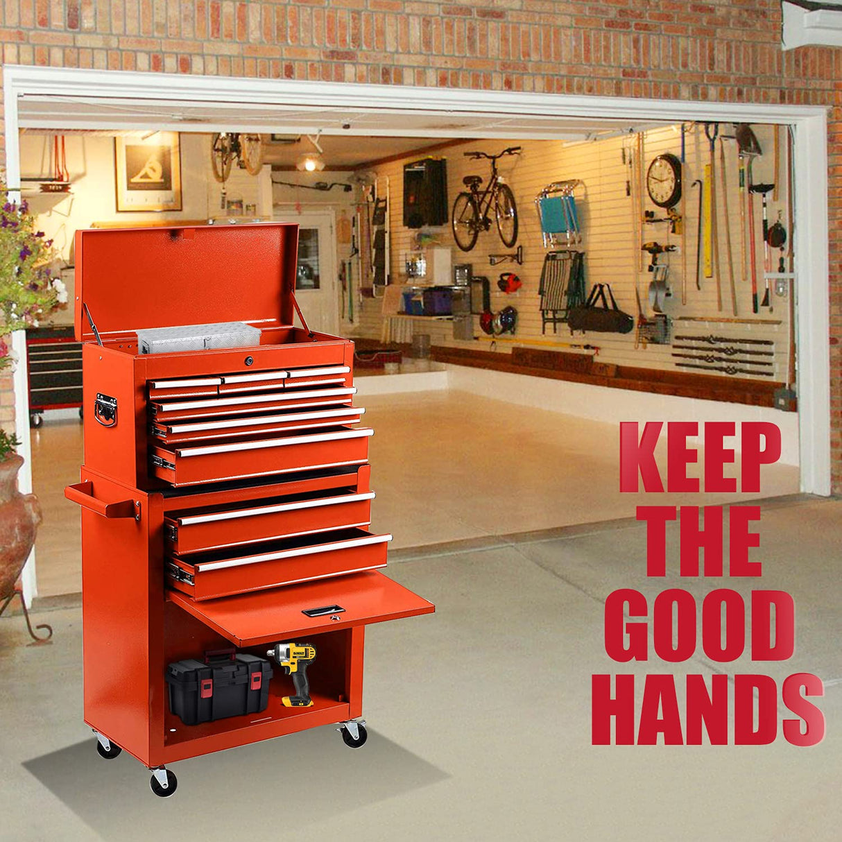 JD Trading 8-Drawer Rolling Tool Chest 2 in 1 High Capacity Tool Box Detachable Organizer Tool Storage Cabinet with 4 Wheels & Lockable Lined Drawers for Garage Warehouse Workshop (Red) JD Trading