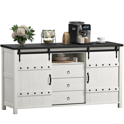 REAHOME Buffet Cabinet with Storage, 60" Sideboard Buffet Cabinet with Sliding Barn Doors & 3 Drawers, Farmhouse Wood Coffee Bar Cabinet Buffet Table for Kitchen, Dining Room,Living Room, Whi - WoodArtSupply