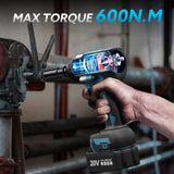 SPICIMOMO Cordless Impact Wrench 1/2 Inch for Car, 20V Brushless Power Impact Gun 600N.m(443Ft-lbs) with 2 Packs 4.0Ah Batteries, High Torque Electric Impact Driver for Mechanic, Mechanical Engineer SPICIMOMO