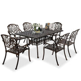 VINGLI 7-Piece Outdoor Dining Set, Cast Aluminum Patio Furniture Set for 6 with Umbrella Hole, Rectangular Outdoor Dining Table & 6 Stackable Chairs, All-Weather Garden/Poolside Dining Set Bronze VINGLI