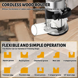 Cordless Router for DeWalt 20V Battery (Tool Only), 6 Speeds 30,000RPM Brushless Compact Router for Woodworking, Palm Router with Trim Router Bits, Edge & Roller Guide, Dust Hood Yuqutum