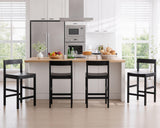 HNY Black Bar Stools Set of 4, 26'' Counter Height Barstools Modern Counter Stools with Backs and Footrest Faux Leather Island Chairs, Farmhouse Wooden Stools for Kitchen Counter Island Home Bar HNY