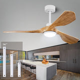 Ceiling Fans with Lights and Remote,52 Inch Unique Wood Ceiling Fan with Noiseless Reversible DC Motor,3 Blades,3 Downrods, for Farmhouse,Patio Living Room, Bedroom, Office,Indoor Outdoor（Raw wood） ducrew