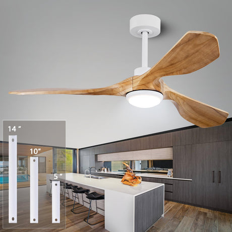 Ceiling Fans with Lights and Remote,52 Inch Unique Wood Ceiling Fan with Noiseless Reversible DC Motor,3 Blades,3 Downrods, for Farmhouse,Patio Living Room, Bedroom, Office,Indoor Outdoor（Raw wood） ducrew