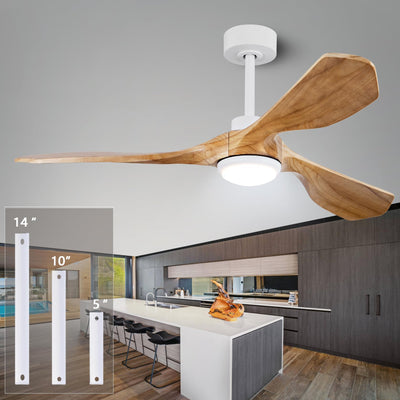 Ceiling Fans with Lights and Remote,52 Inch Unique Wood Ceiling Fan with Noiseless Reversible DC Motor,3 Blades,3 Downrods, for Farmhouse,Patio Living Room, Bedroom, Office,Indoor Outdoor（Raw wood）