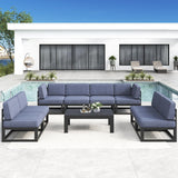 LayinSun Large Aluminum Patio Furniture Set, 9 Pieces Modern Outdoor Conversation Set Sectional Metal Sofa Set with Olefin Cushion LayinSun