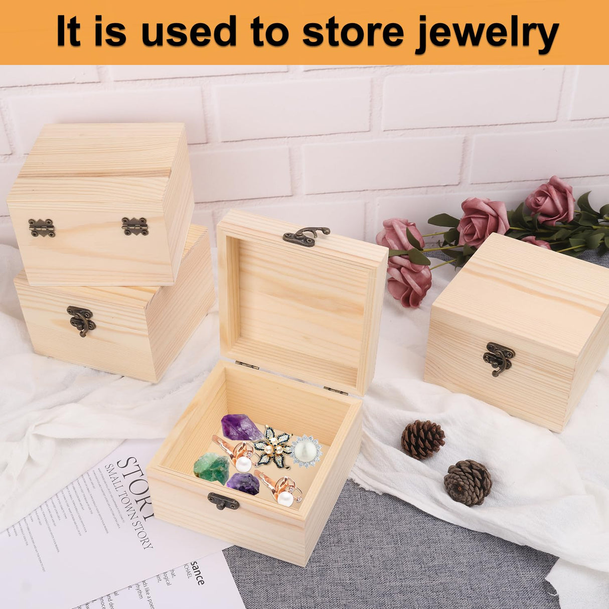 GNIEMCKIN 10 Pack Wooden Box, Unfinished Unpainted Wood Boxes for Crafts, DIY Projects, and Jewelry Storage (4.7x4.7x3.15 inch) GNIEMCKIN