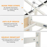 IDEALHOUSE King Size Bed Frame with Headboard, Bohemian Rattan Platform Bed Frame with Strong Metal Slats Support, No Box Spring Needed, Noise-Free Design, White IDEALHOUSE