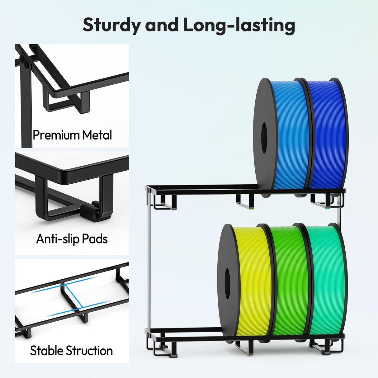 Sunnacate 2 Pack Desktop Filament Storage Rack, Metal Rolling Spool Holder Organizer, Heavy Duty 3D Printing Filament Spools Holder Shelf for PLA/ABS/TPU Filaments, Tabletop Organizer for Home Office Sunnacate