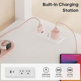 ADORNEVE Loft Bed Full Size with Desk and 8 Storage Drawers, LED Metal Loft Bed with Power Outlet, 2 Shelves & Clothing Rack, Bed with Safety Guardrail & Ladder,Space-Saving, White ADORNEVE