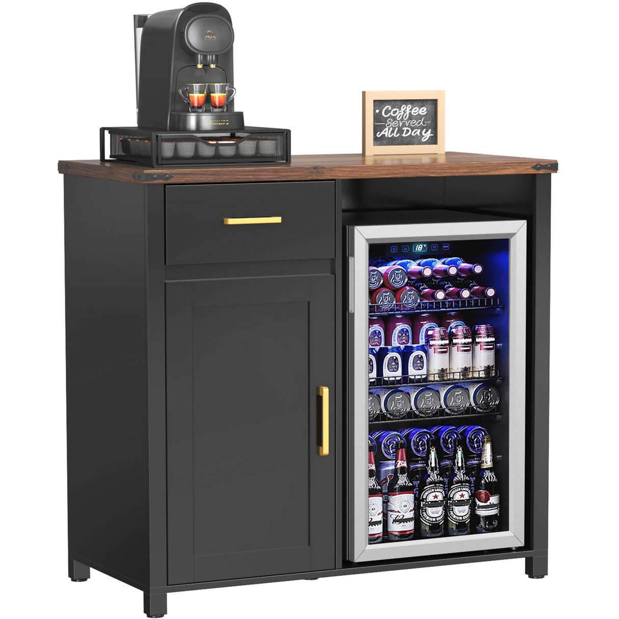 GDLF Coffee Bar with Mini Fridge Space, Mini Fridge Cabinet Stand，Liquor Wine Cabinet for Dorm, Kitchen or Office, 39.4" W X 20.9" D Tabletop GDLF