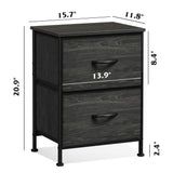 WLIVE Night Stand, Small Dresser with Drawers, Dresser for Bedroom with 2 Fabric Drawer, Black Bedside Table End Table, Dorm Nightstand, Closet Organizer, Charcoal Black Wood Grain Print WLIVE