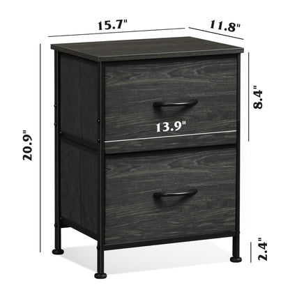 WLIVE Night Stand, Small Dresser with Drawers, Dresser for Bedroom with 2 Fabric Drawer, Black Bedside Table End Table, Dorm Nightstand, Closet Organizer, Charcoal Black Wood Grain Print