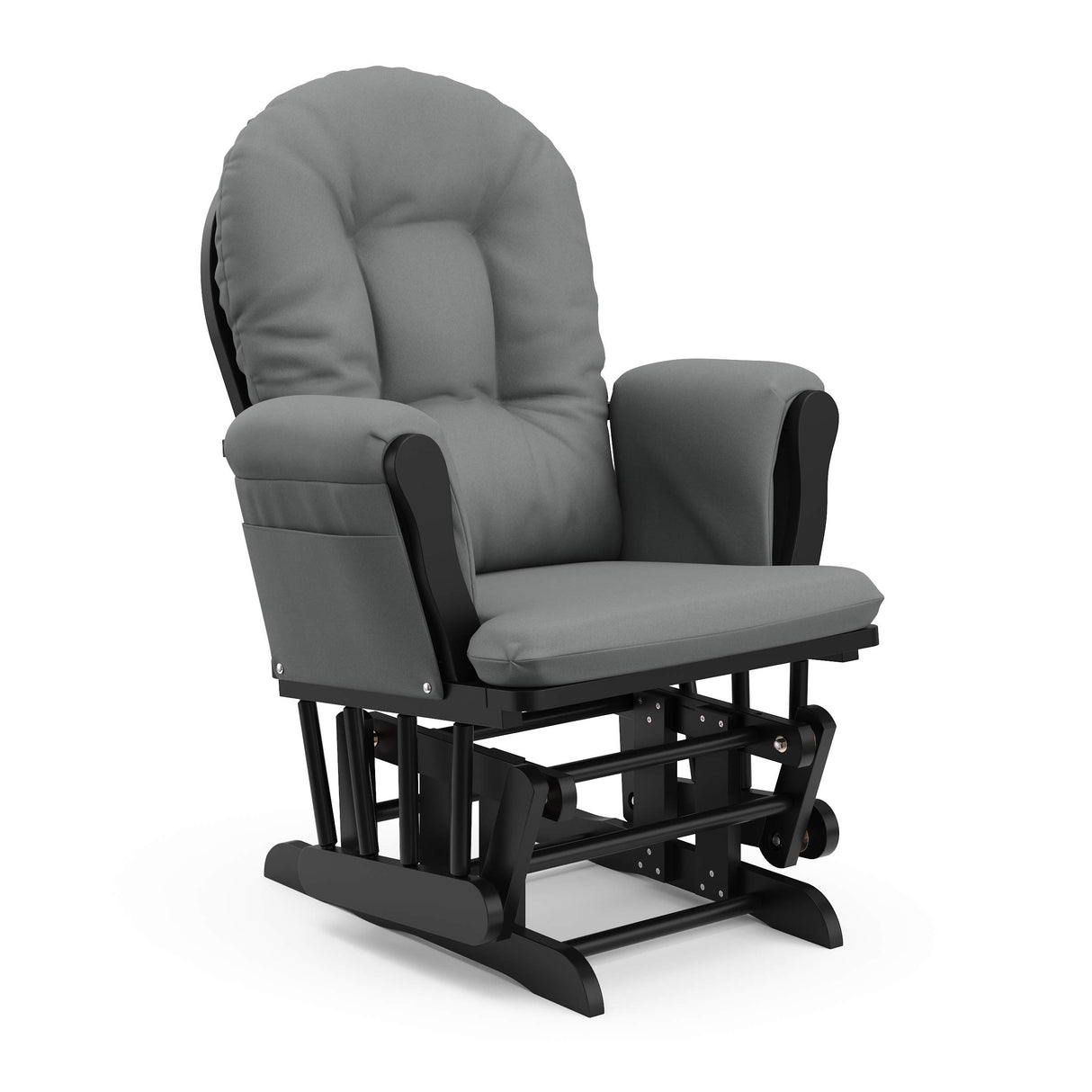 Storkcraft Premium Hoop Glider & Ottoman (Black with Gray) — GREENGUARD Gold Certified, Solid Wood Craftsmanship, Convenient Storage Pockets, Smooth-Gliding Chair for Nursery, Multi-Award-Winning Storkcraft