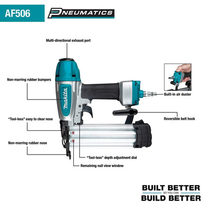 Makita MAC100QK1 Quiet Series 1/2 HP, 1 Gallon Compact, Oil-Free, Electric Air Compressor, and 18 Gauge Brad Nailer Combo Kit - WoodArtSupply