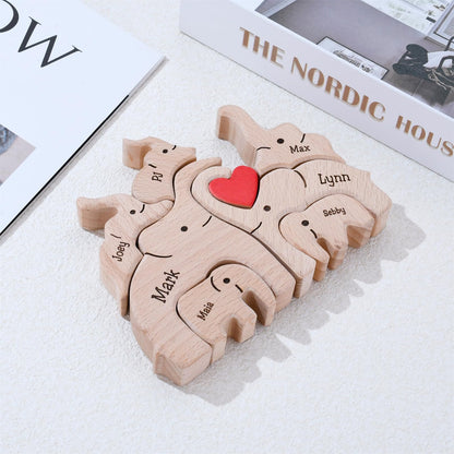 Personalized Wooden Bear Family Puzzles 1-8 Names Customizable Wooden Puzzle Home Table Decor Gift for Dad Mom Couple (Elephants) - WoodArtSupply