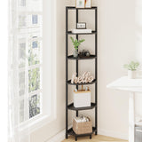 Hzuaneri Corner Shelf Stand, Corner Bookshelf, Storage Standing Shelf Unit with Metal Frame, Plant Stand, Corner Bookcase for Living Room, Home Office, Bedroom, 6-Tier Black CS06006B Hzuaneri