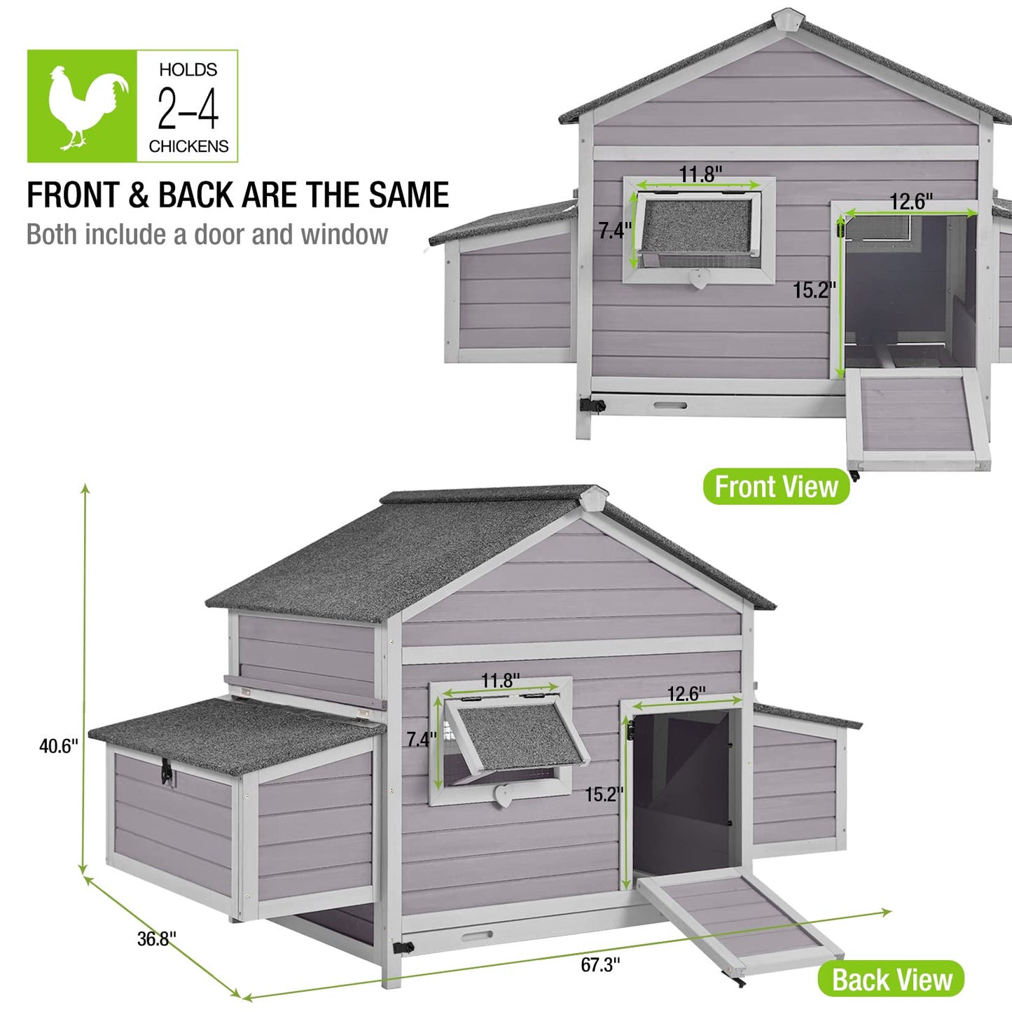 GUTINNEEN Chicken Coop Outdoor Poultry Cage Wooden Hen House with Large Nesting Box, Backyard and Farm - WoodArtSupply