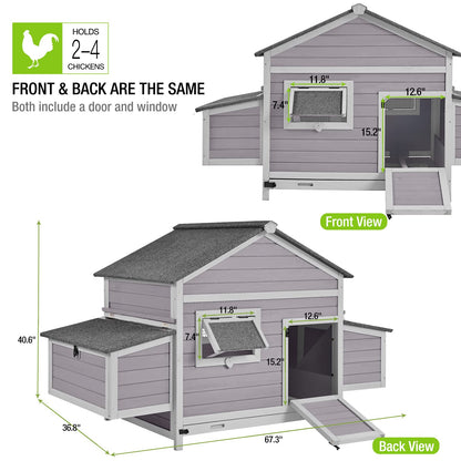 GUTINNEEN Chicken Coop Outdoor Poultry Cage Wooden Hen House with Large Nesting Box, Backyard and Farm - WoodArtSupply