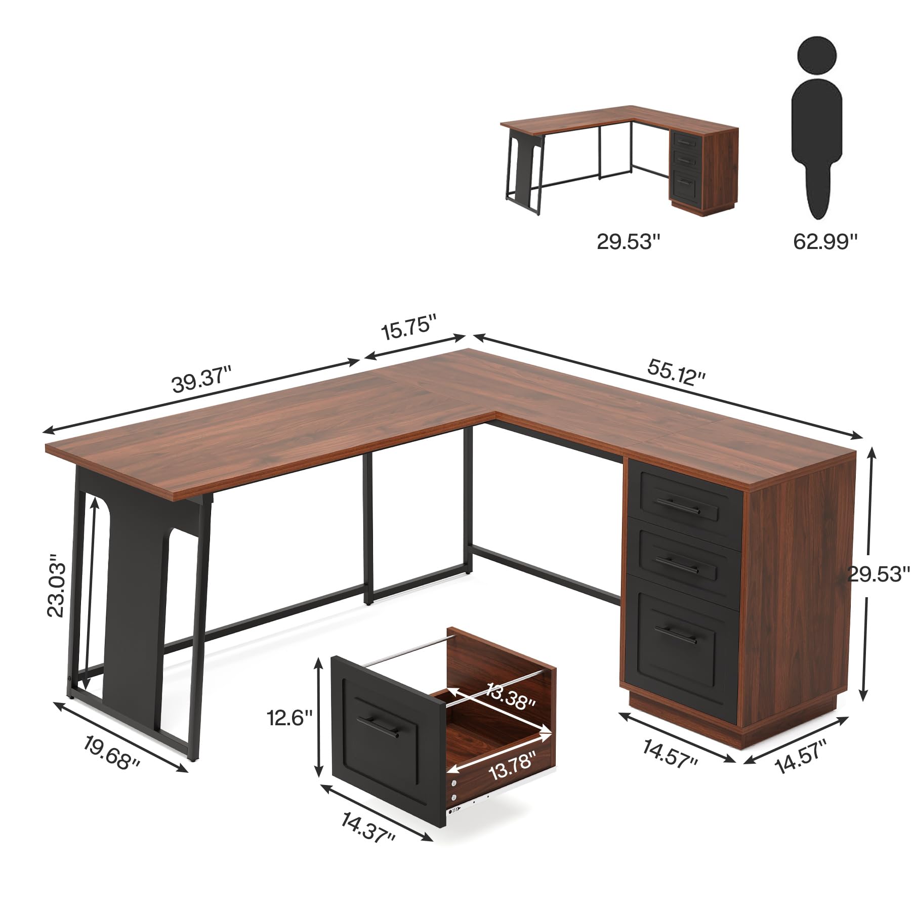 Tribesigns L-Shaped Computer Desk with Drawers, 55" Office Desk with File Drawer Storage, L-Shaped Corner Desk PC Desk Study Writing Table Workstation for Home Office - WoodArtSupply