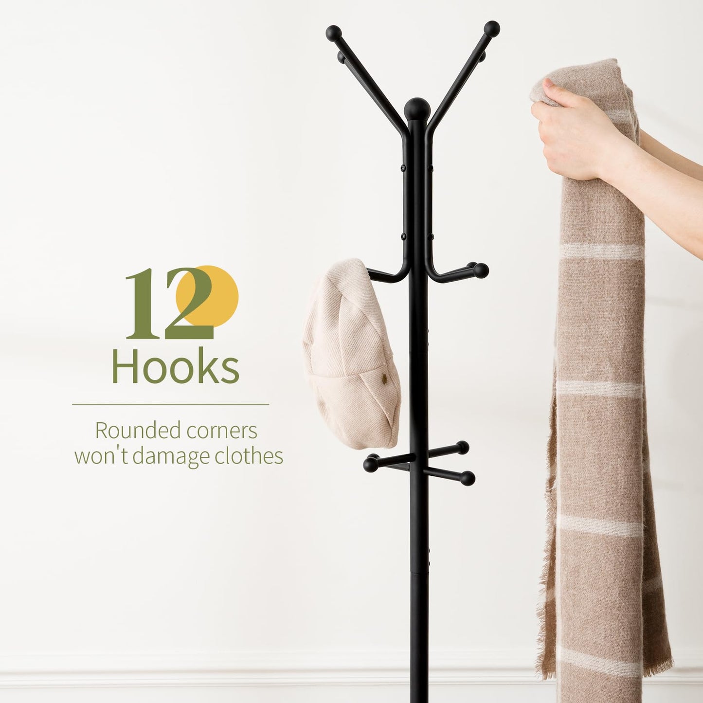 Yoobure Coat Rack Freestanding, Coat Tree with Umbrella Holder, Metal Coat Rack Stand with 12 Hooks, Modern Coat Hanger Stand for Entryway, Purse Rack Hat Rack Stand for Living Room Bedroom O - WoodArtSupply